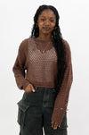 Miou Muse Crochet Knitted Long Sleeve Top - Cocoa