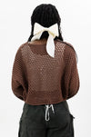 Miou Muse Crochet Knitted Long Sleeve Top - Cocoa