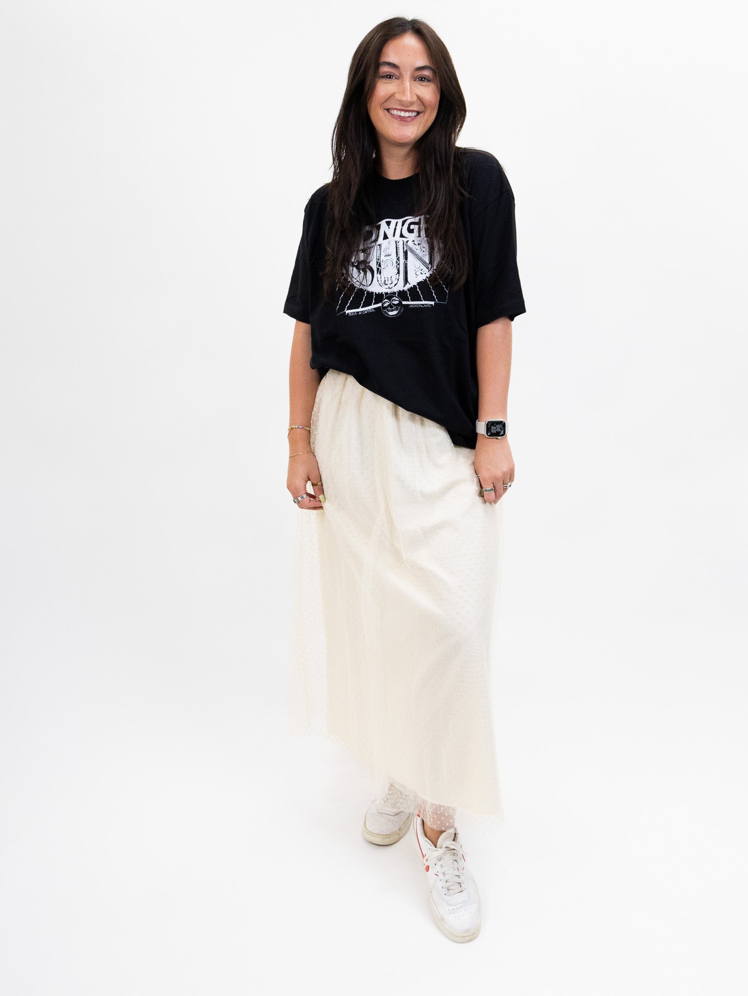 White tulle midi skirt