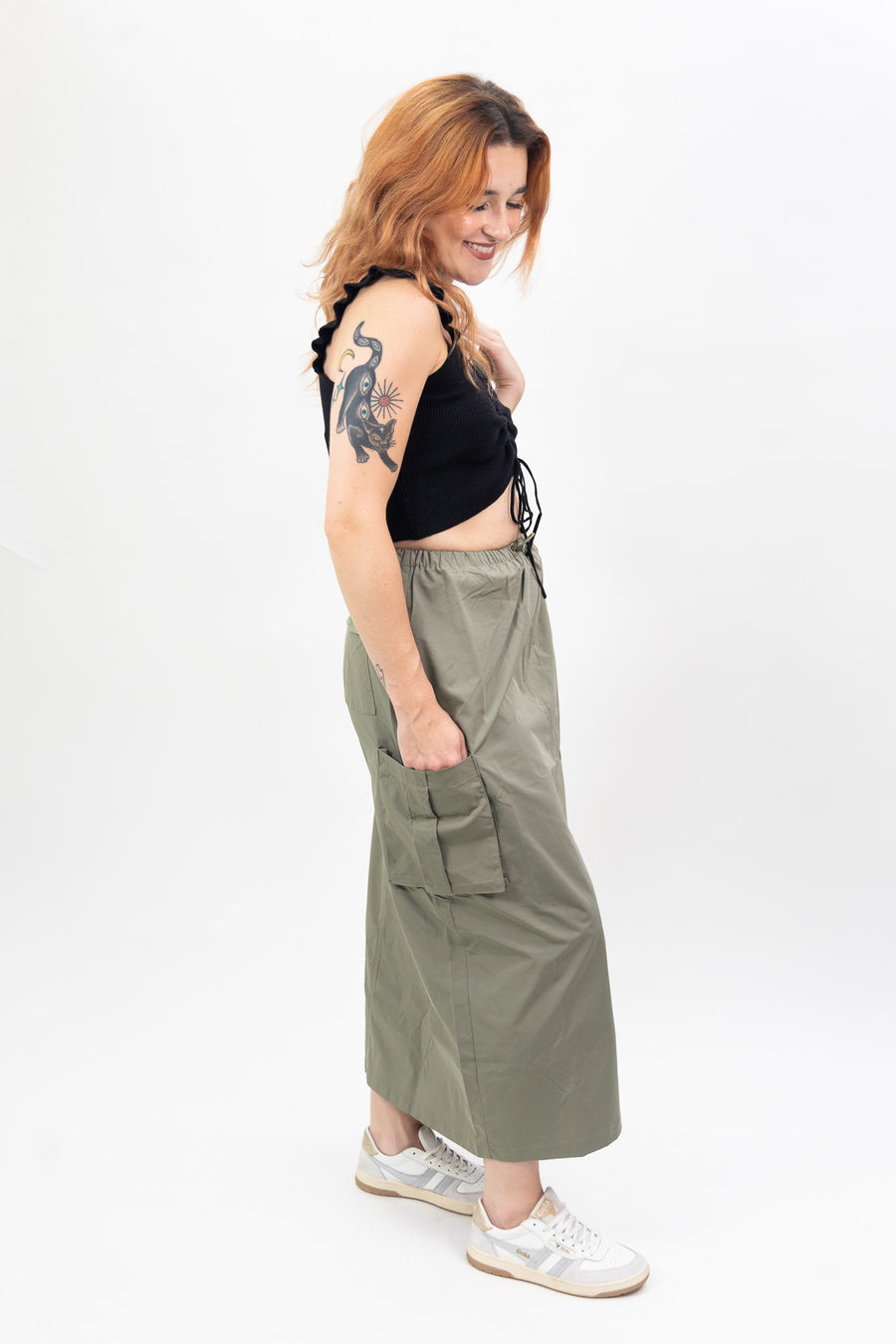 Baevely Cargo Maxi Skirt with Side Pocket Detail - Sage