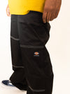 black wide leg dickies pants with white contrast stitching