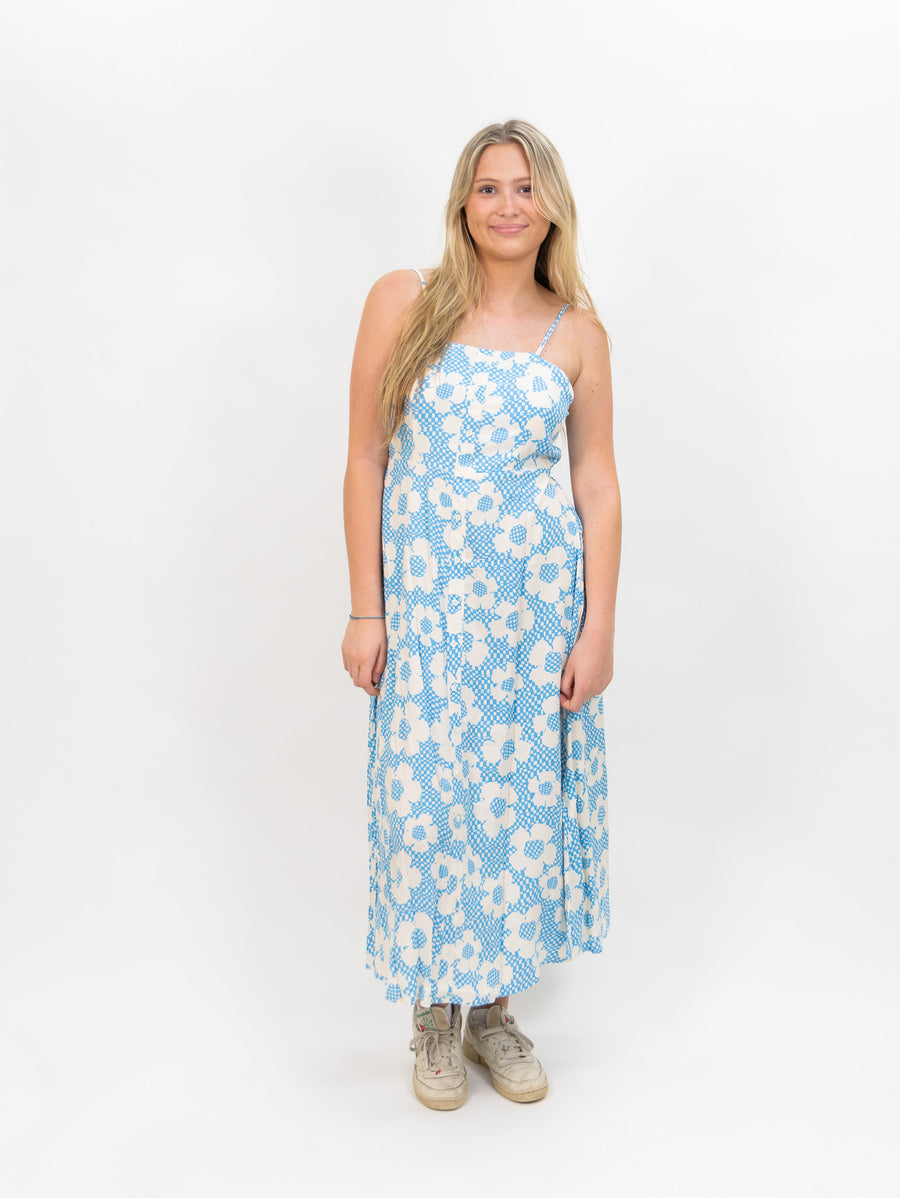 blue Flower Box Long Floral Dress