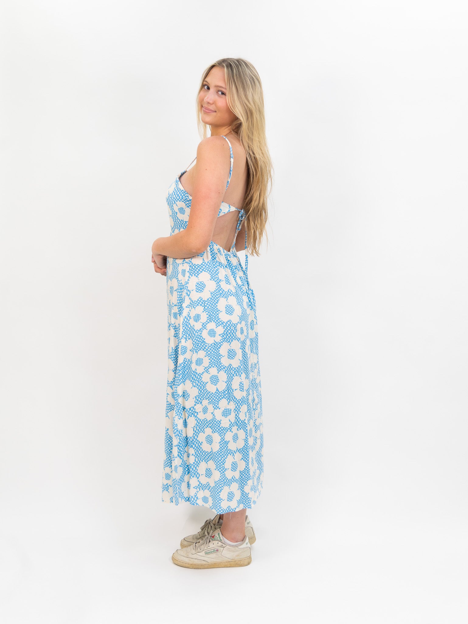 blue Flower Box Long Floral Dress