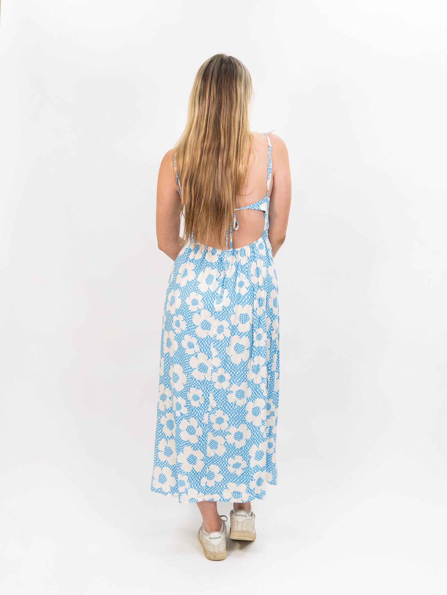 blue Flower Box Long Floral Dress