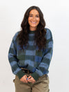 Wild Pony Soft Knit Sweater with Blue Check Print - Blue