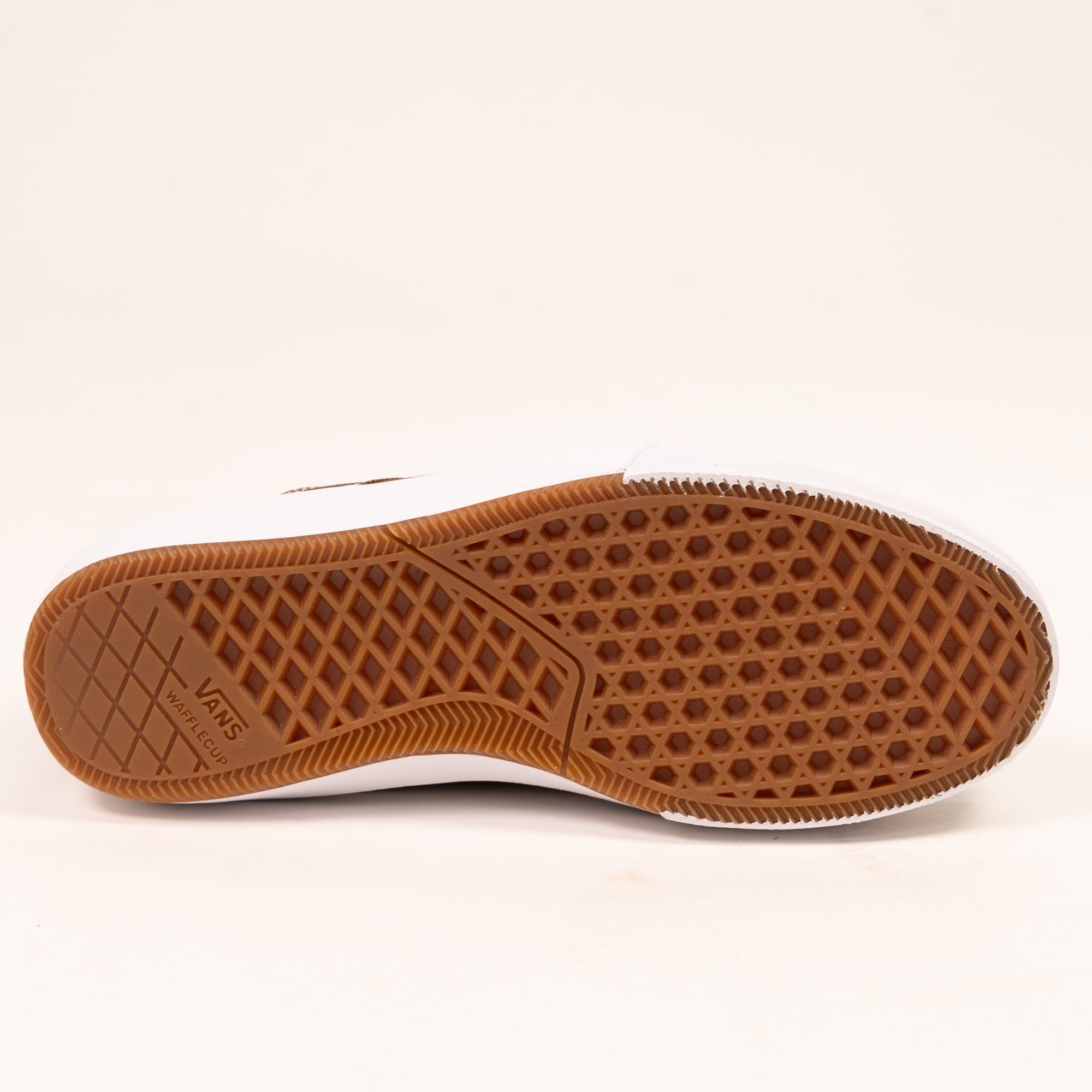 brown vans men's high top skate shoe with brown sidestripe and white sole