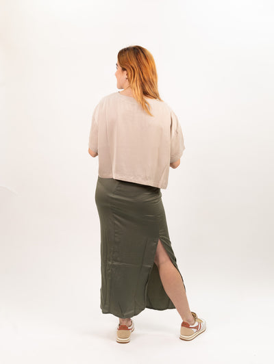 Miou Muse Satin Side Slit Skirt - Olive
