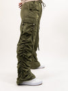 Moon River Wide Leg Ruched Bungee Cargo Pants - Olive
