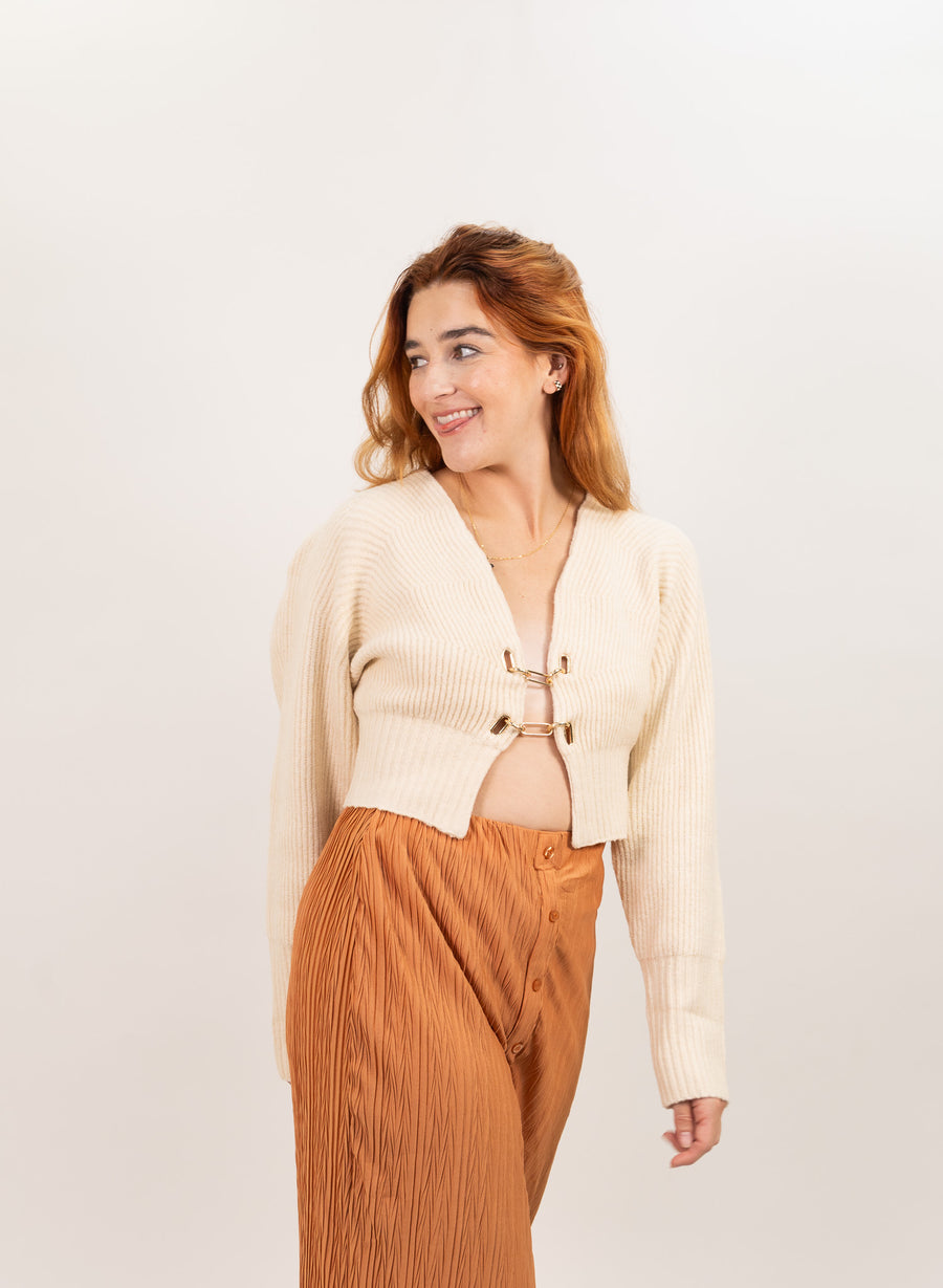 Moon River Cropped Open Knit Cardigan - Ivory