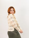 Moon River Front Tie Closure Long Sleeve Knit Cardigan - Cream