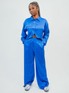 Native Youth Textured Satin Wide Leg Trousers - Blue