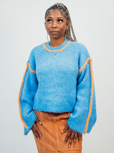 Native Youth Leni Knitted Bell Sleeve Jumper - Blue