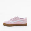 pink suede toddler vans old skool with pink corduroy side panel white sidestripe and gum sole