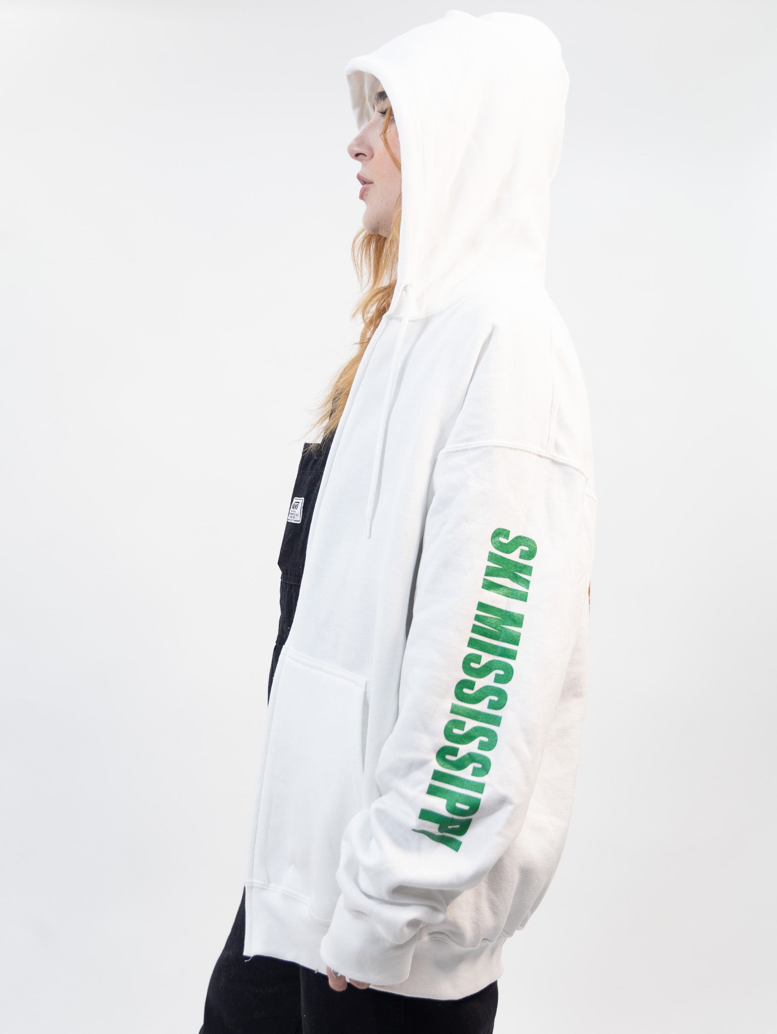 zip-up hooded sweatshirt featuring the ski mississippi logo in green brown and orange