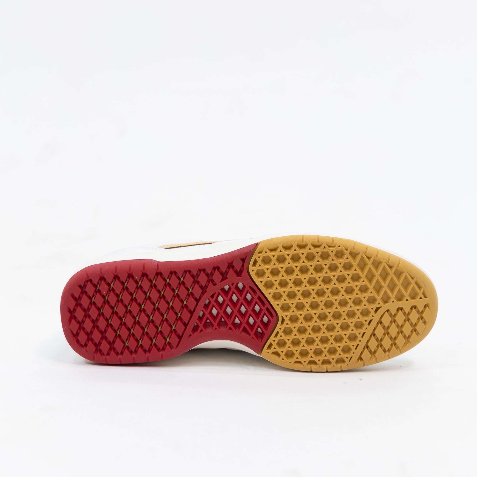 white vans men's zahba with brown sidestripe and white sole and red detail
