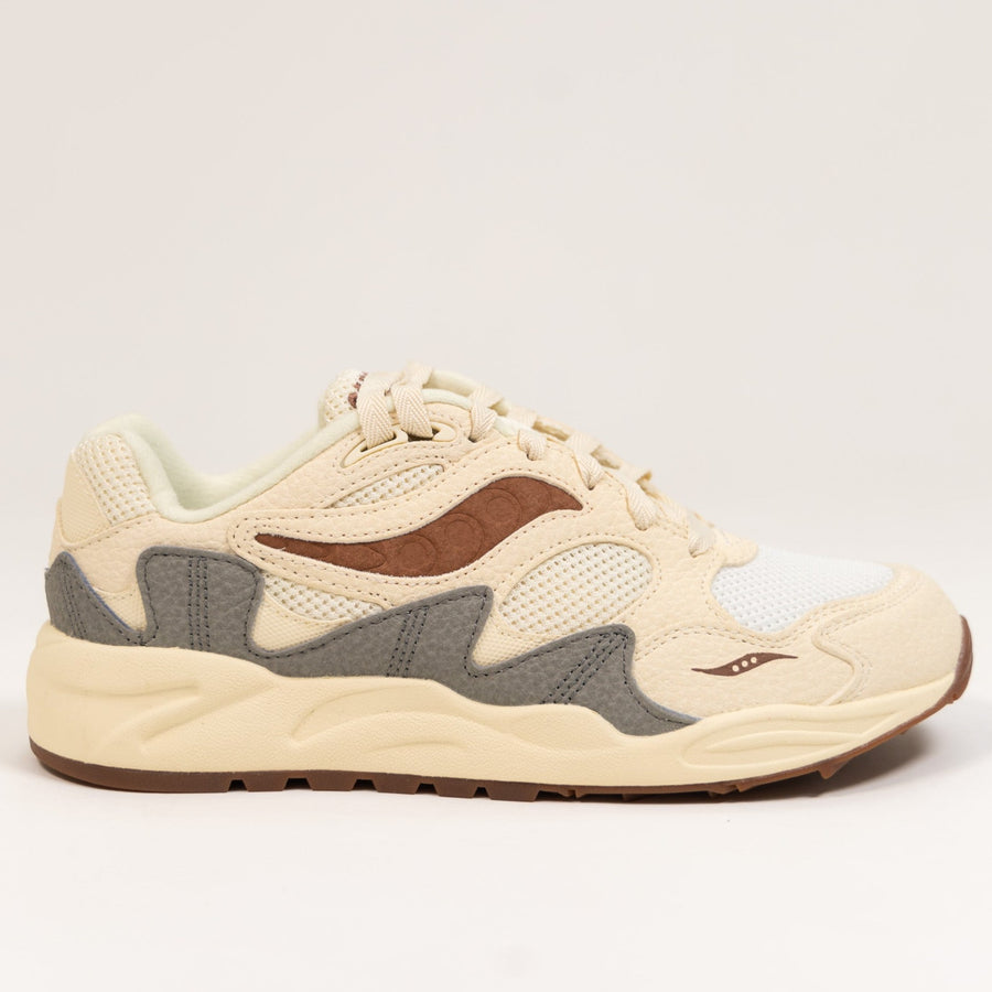 tan brown and grey women's and men's saucony grid shadow comfort shoe