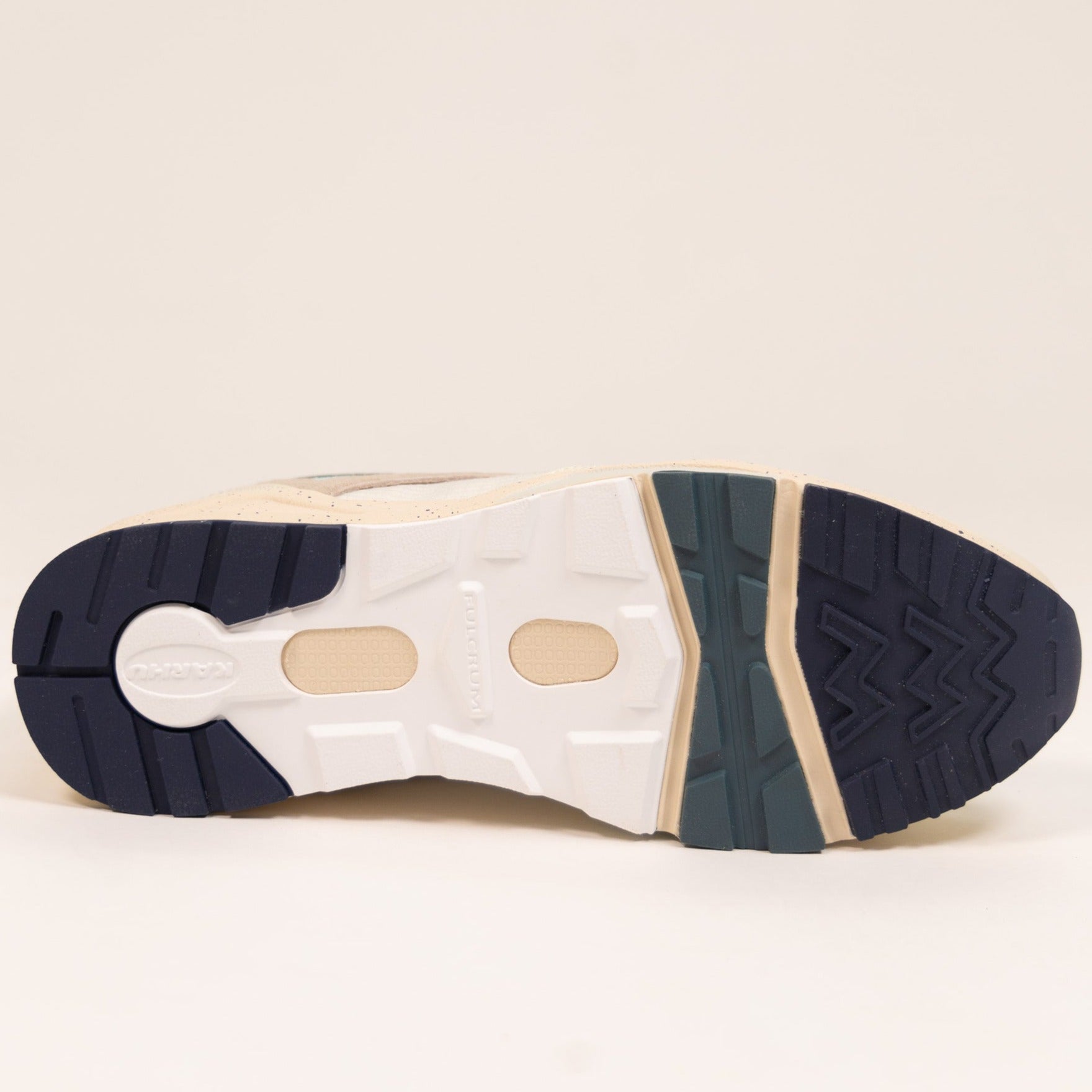 off white karhu women's shoe with clear toe and blue details