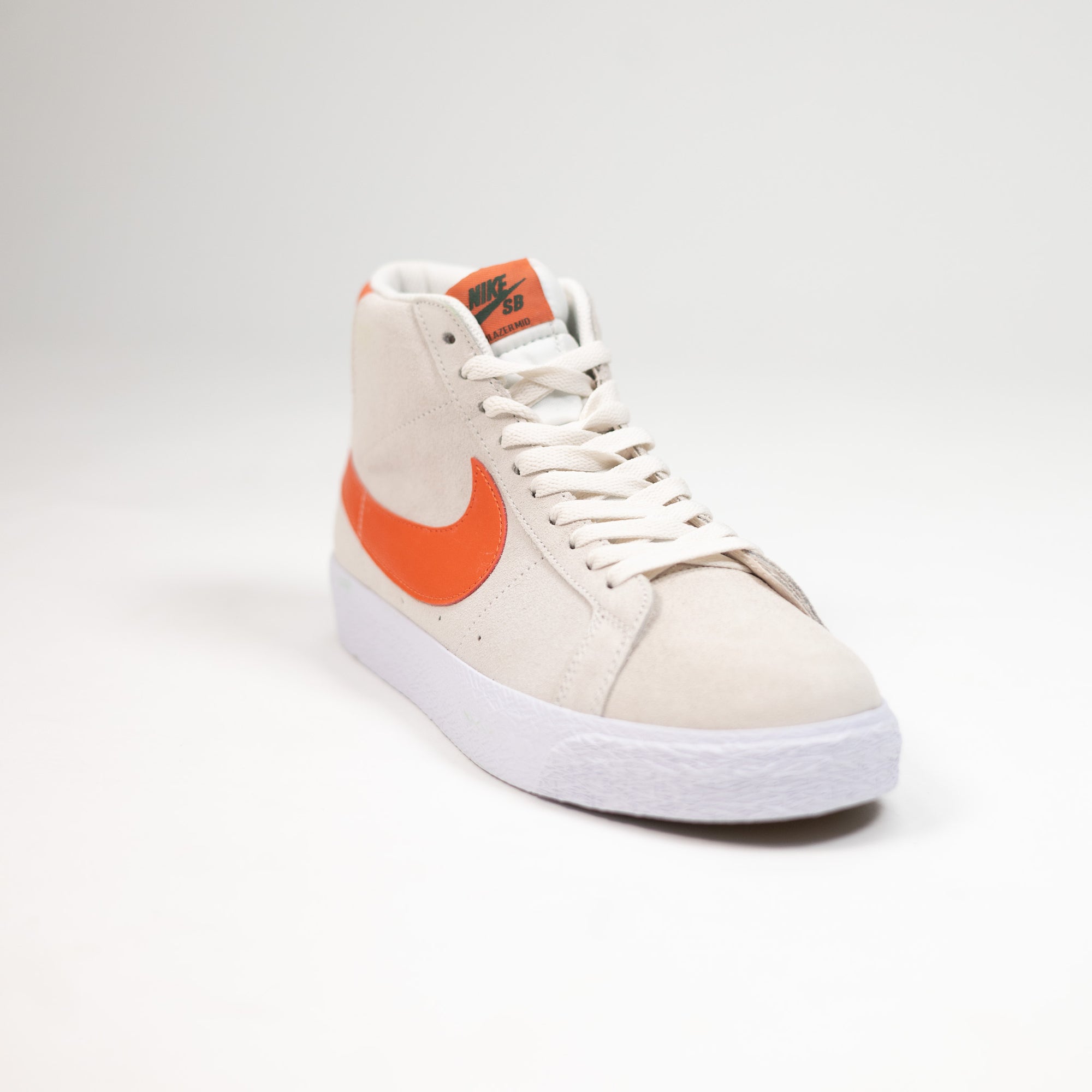 off white and orange nike sb blazer high top and white sole