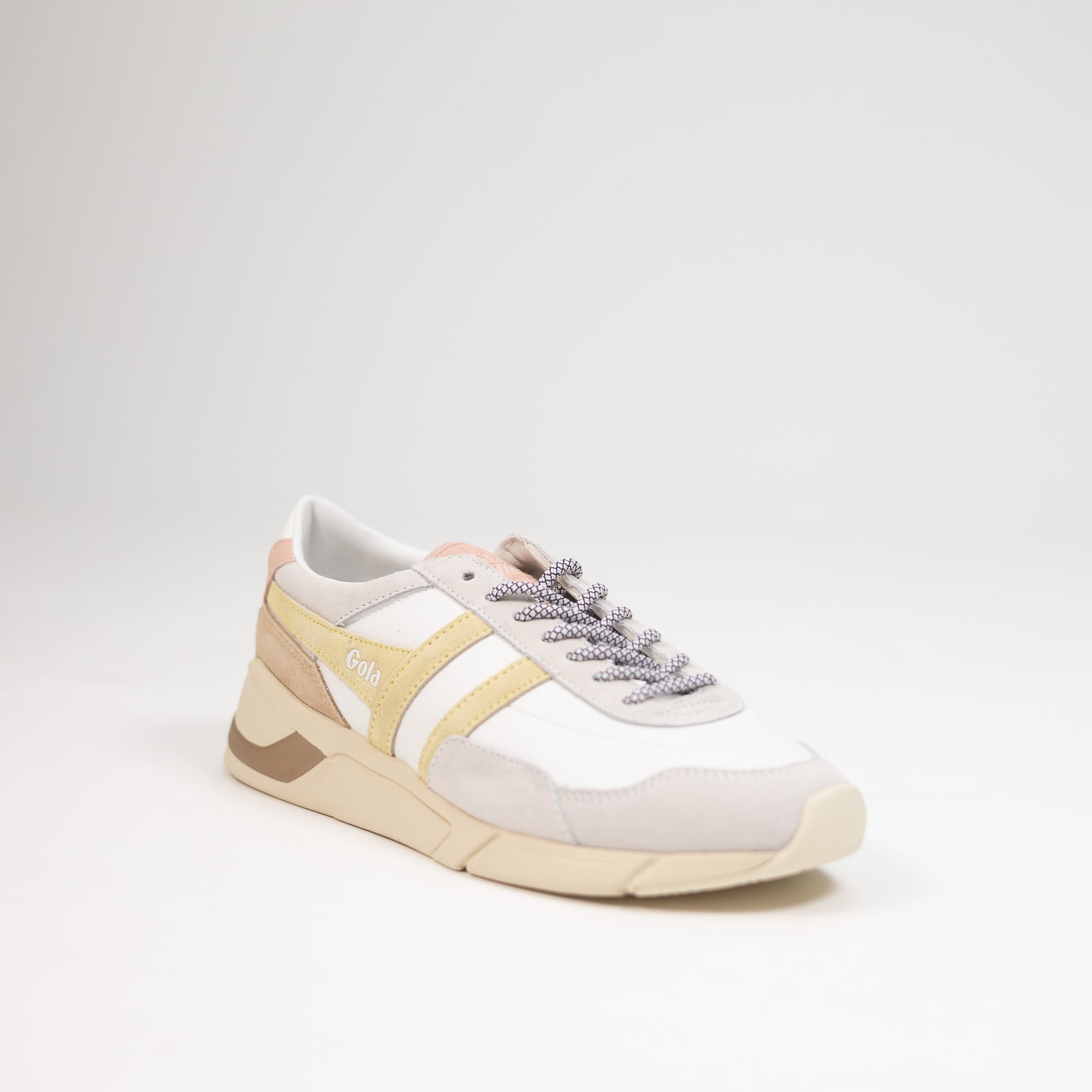 women's gola sneakers shoes with yellow pink white and grey