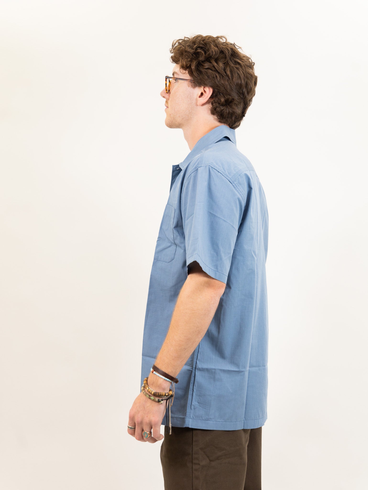 blue chambray dickies button-up men's shirt