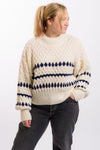 cream colored miou muse women's sweater with navy blue details