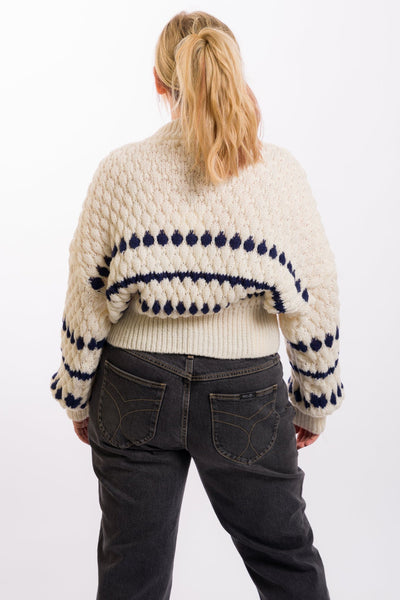 cream colored miou muse women's sweater with navy blue details