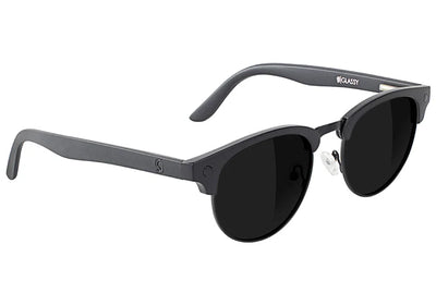 Black glassy morrison premium sunglasses with matte black frames on a white background