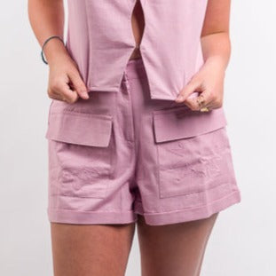purple native youth women's Linen Blend Cargo Short & Waistcoat