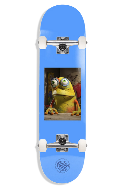 blue push skateboarding complete with a google eyed ass frog