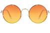 gold circular spitfire sunglasses with orange and yellow lenses