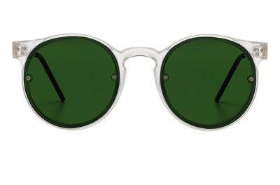 spitfire post punk sunglasses with clear frames and green lenses