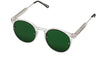 spitfire post punk sunglasses with clear frames and green lenses