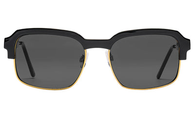 spitfire rethink sunglasses with black frame and black lenses with gold trim