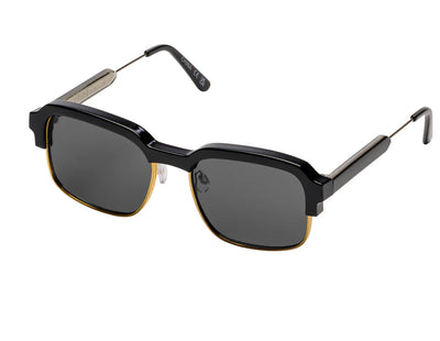 spitfire rethink sunglasses with black frame and black lenses with gold trim