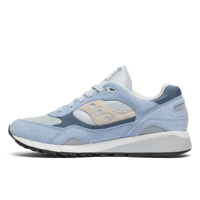 Blue saucony shadow 6000 plein air sneaker with white accents on a white background