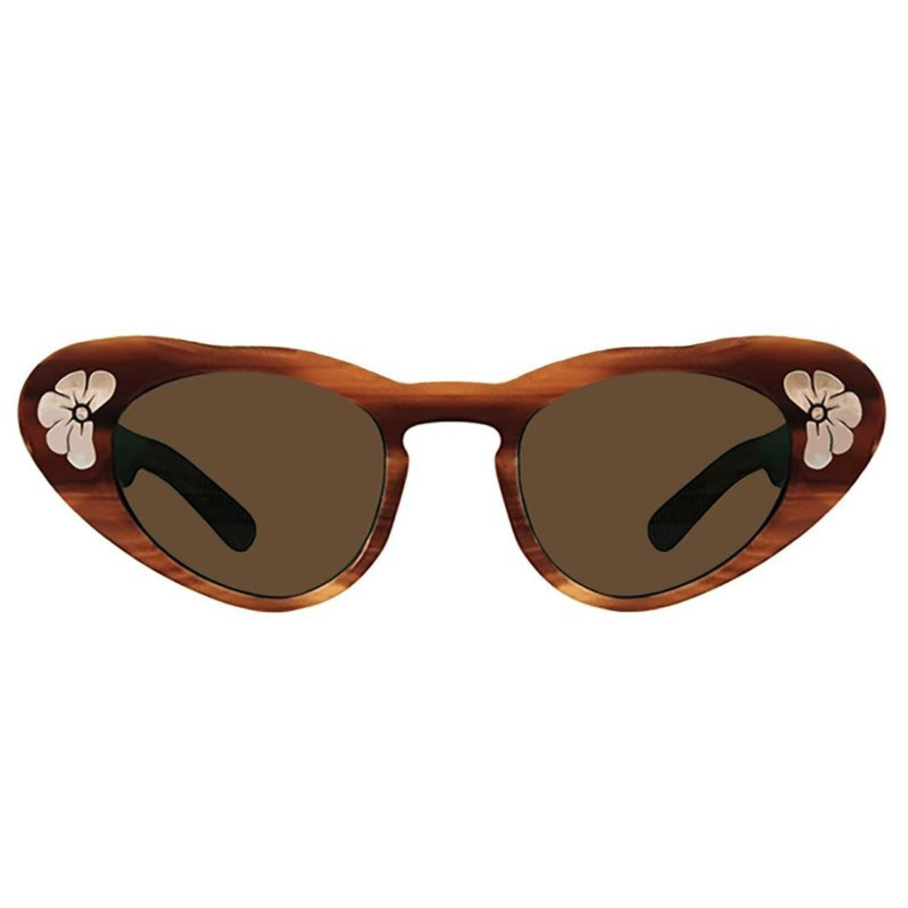 brown tortoise shell spitfire sunglasses for women with dark lenses and flower detail
