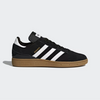 classic black men's adidas busentiz skate shoes with 3 white stripes and a gum sole