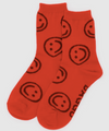 red baggu crew sock featuring smiley faces