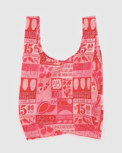 PINK STANDARD BAGGU TOTE BAG FEATURING MERCADO LABELS AND IMAGES