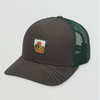 Volcom Lone Stone Pine Cheese trucker hat with grey front and a dark green mesh back