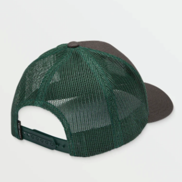 Volcom Lone Stone Pine Cheese trucker hat with grey front and a dark green mesh back