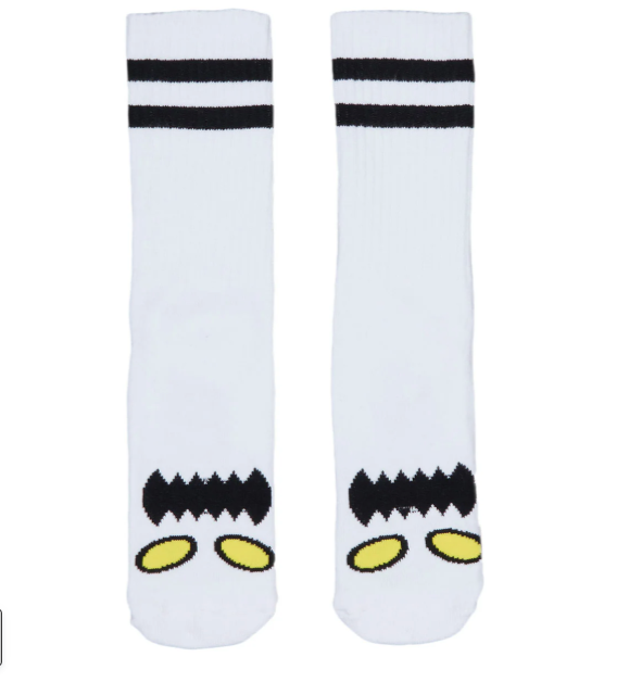 white toy machine monster face men's crew socks