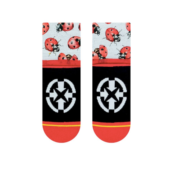 merge4 Lady Bugs Quarter Crew Socks with Art by Hanna Minck