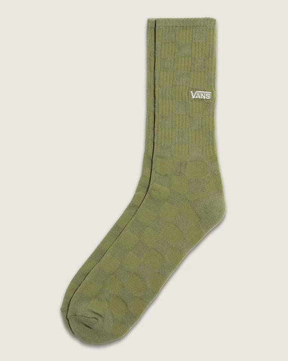 green checkerboard print crew sock
