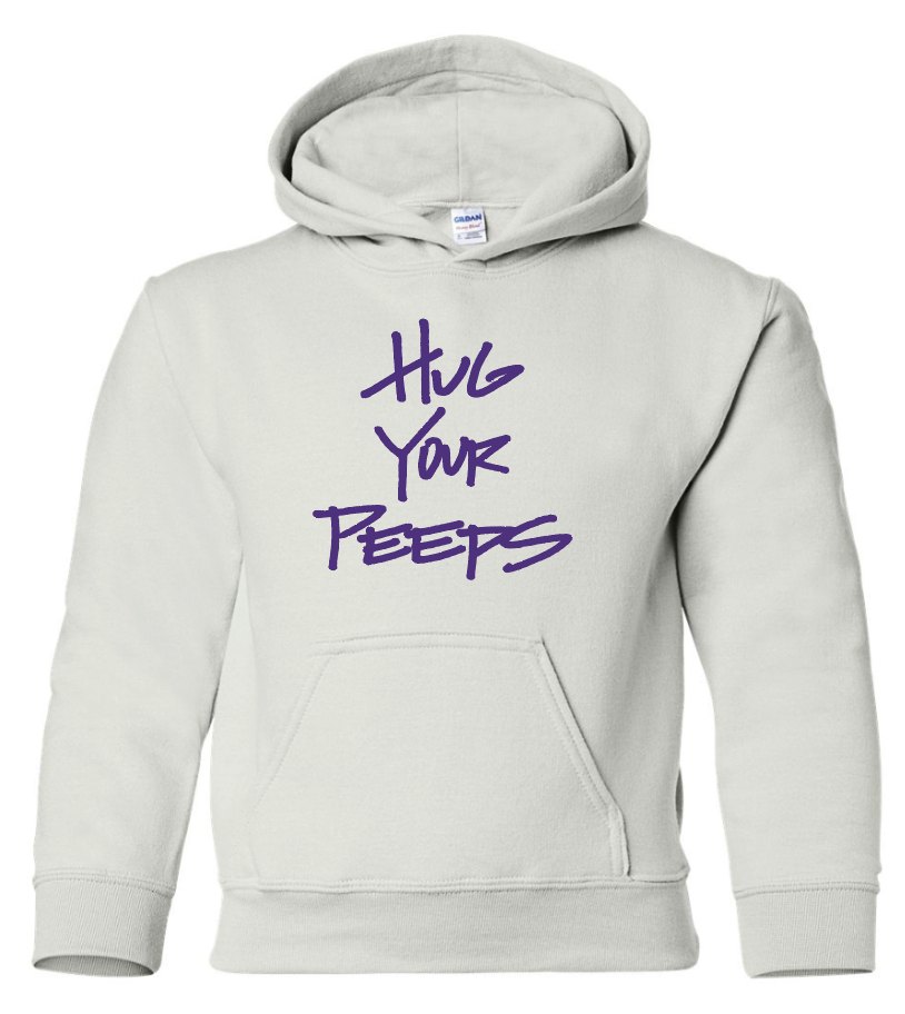 kids hoodie with the slogan hug your peeps
