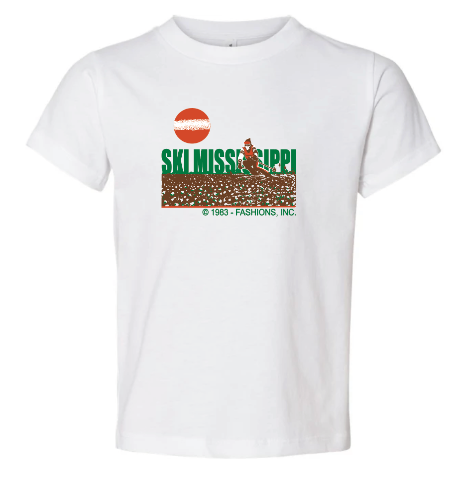 kids tee shirt or onsie featuring the ski mississippi logo in green brown and orange