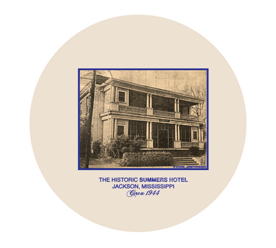 project chane button featuring the historic summers hotel in jackson mississippi circa 1944