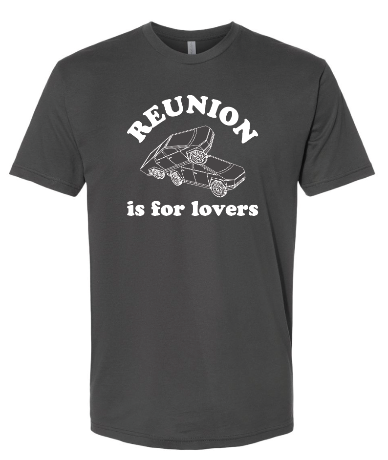 project chane tee shirt featuring two tesla cyber trucks humping and the phrase Reunion is for Lovers madison mississippi swingers