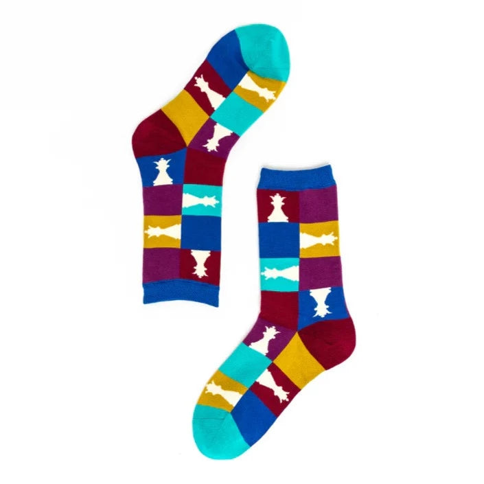 multi colored women's '90s Colorblock Chess Crew Sock