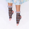 Sock Candy Floral Bow Ruffle Black Sheer Ankle Sock